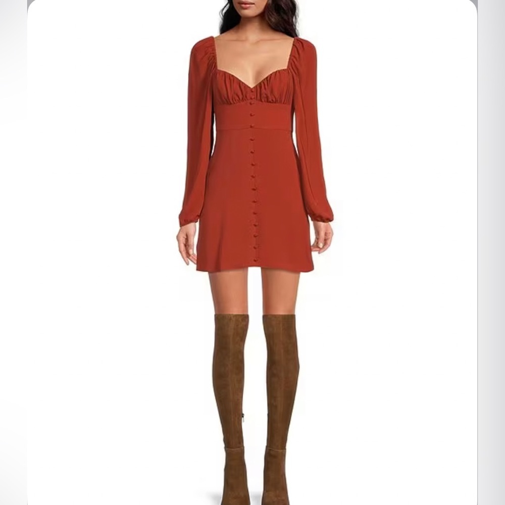 River Sweetheart Square Neck Faux Button Front Ruched Long Sleeve